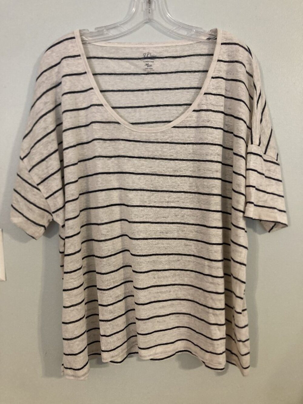 J.Crew Womens Striped Linen Tee  Oversized Fit  Beige & Black Size L